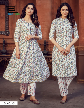 white top - cotton cambric print 1st kurti - anarkali ( with gota patti ) | length - 48 | 2nd kurti - princess cut | length - 44 | bottom - pure cotton cambric | note [ packing of 2 top and one bottom per piece packing ] fabric print  work party wear  