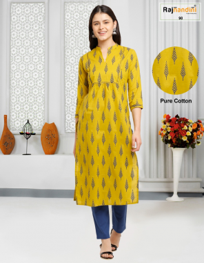 yellow pure cotton jaipuri printed fabric print  work party wear  