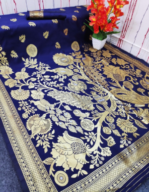 royal blue silk fabric jacquard + weaving work party wear 