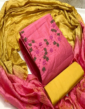 pink top - modal chanderi silk ( 1.9 m ) | inner - santoon ( 1.6 m) | bottom - santoon ( 2 m) | dupatta - cotton silk zari checks ( 2.10m) fabric handwork work casual 