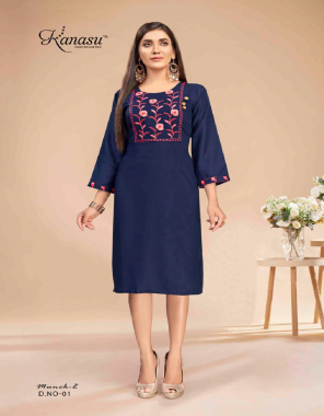 navy blue rayon | length - 42 fabric embroidery work casual 