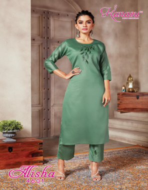 green top - daible silk | bottom - daible silk with pockets  fabric embroidery work party wear  