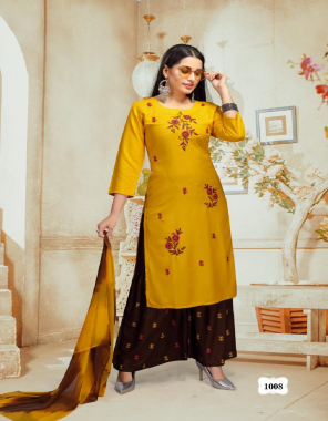 yellow rayon fabric embroidery work casual 