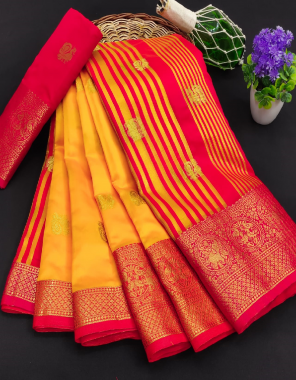 yellow banarasi silk fabric jacquard + weaving  work casual 