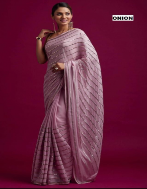 onion  saree - rangoli silk | blouse - rangoli silk | saree length - 5.5 m | blouse length - 0.80 m [ master copy ] fabric sequance work work party wear 