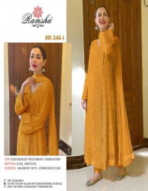 yellow top - georgette with heavy embroidery | bottom - dull santoon | dupatta - naxmeen embroidered [ pakistani copy ]  fabric heavy embroidery work casual 