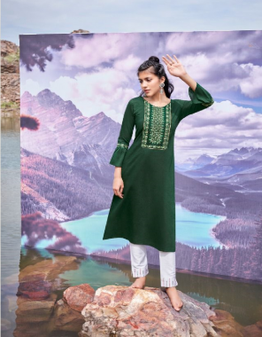 dark green fancy silk with embroidery and sequance neck work fabric embroidery work casual 