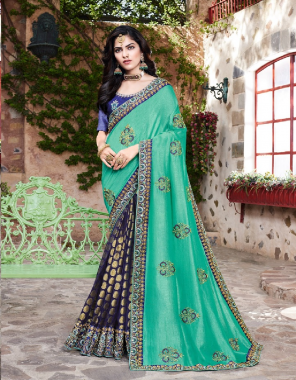 parrot green vichitra silk fabric embroidery work causal 
