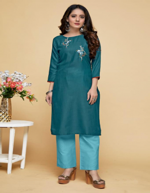 rama blue ruby cotton with embroidery work fabric embroidery work casual 