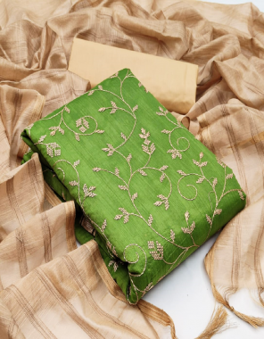 green top - chenderi ( 2m) | bottom - santoon ( 2m) | inner - santoon ( 1.60m) | dupatta - jacquard ( 2.25m) fabric embroidery work casual 