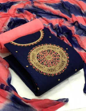 navy blue top - modal chanderi silk ( 1.9m) | lining - santoon silk ( 1.60m) | bottom - santoon silk ( 2.00m) | dupatta - naneen shibori dyed dupatta ( 2.20m) fabric handwork + embroidery work casual 