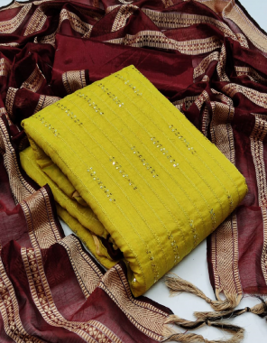 yellow top - chanderi ( 2m) | bottom - santoon (2m) | inner - santoon ( 1.60m) | dupatta - jacquard ( 2.25m) fabric sequance work work party wear 