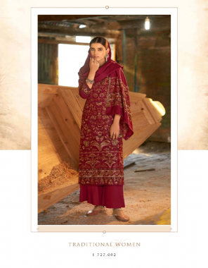 maroon top - pure wool pashmina designer weaving jacquard | bottom - pure wool pashmina | dupatta - pure wool pahsmina designer weaving jacquard box pallu fabric printed work party wear 