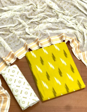 yellow top - pure cotton print ( 2 m) | bottom - pure cotton print ( 2m) | dupatta - cotton print ( 2.10m) fabric printed work casual 