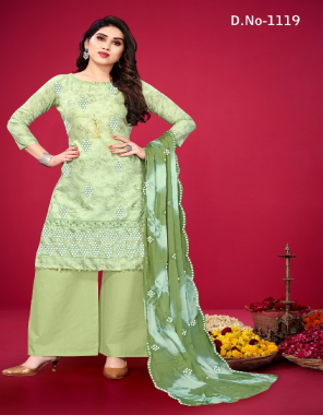green cotton print with heavy fancy embroidery sequance work [ master copy ] fabric embroidery work casual 