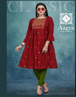 maroon rayon | length - 44 fabric embroidery work casual 