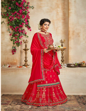 red top - heavy rayon print with value adition embroidery work | lehenga - heavy rayon print with value addition gotta work | dupatta - chinon with four side value additional gotta work fabric embroidery work casual 