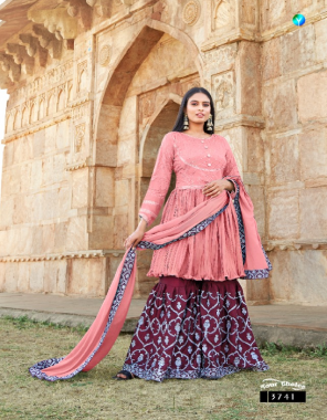 pink heavy chinon fabric embroidery work ethnic 