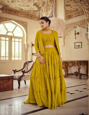 yellow blouse - georgette - crape | lehenga - georgette - crape - gota silk | dupatta - soft net fabric sequance + thread + printed + gota work casual 