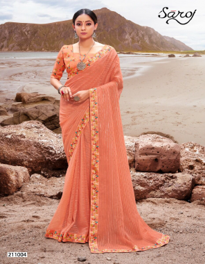 peach georgette  fabric embroidery work ethnic 