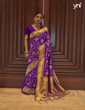 purple art silk fabric jacquard + weaving work casual 