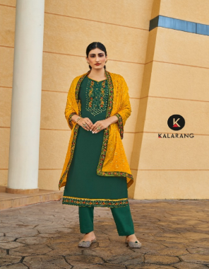 dark green top - parampara silk all over with embroidery and sequance work | bottom - parampara silk | dupatta - chinon heavy work with four side lace work fabric embroidery work casual 