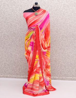 pink georgette  fabric printed work ethnic 