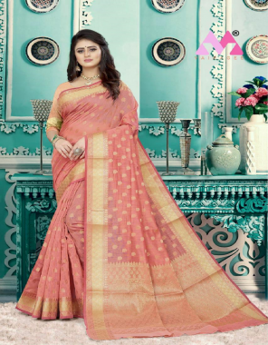 peach saree - soft chanderi cotton | blouse - soft chanderi fabric jacquard + weaving work casual 