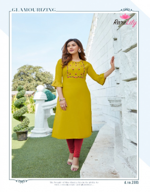 yellow rayon slub with embroidery work fabric embroidery work casual 