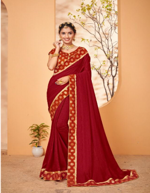 maroon fabric - soft vichitra silk with lace border | blouse- repair jacquard ( ready made blouse 48 inches blouse ) | type- ready made blouse saree fabric jacquard work casual 
