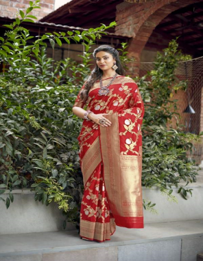 red soft banarasi silk fabric weaving work festive 