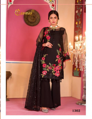 black  top - fox georgette ( with heavy embroidery work n heavy pearl worl all pcs ) | bottom - santoon | inner - santoon | dupatta - pure nazneen with heavy embrodiery [ pakistani copy ] fabric embroidery work ethnic 