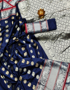 blue banarasi silk fabric jacquard + weaving work casual 