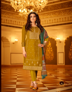 yellow top - pure 9000 velvet with pakistani style coding embroidery | dupatta - pure 9000 velvet digital print | bottom - pure viscose with bottom [ pakistani copy ] fabric embroidery work casual 