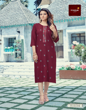 maroon premium viscose rayon | length 46 fabric embroidery work casual 