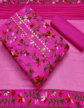 pink top - cotton ( 2m) | bottom - cotton ( 2m) | dupatta - chiffon ( 2.01 to 2.25m) fabric embroidery work casual 