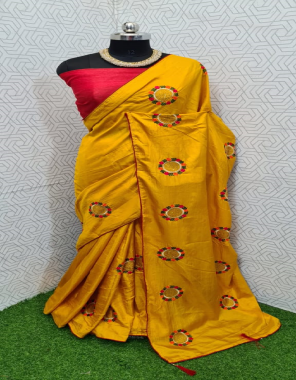 yellow dhola silk fabric embroidery work casual 