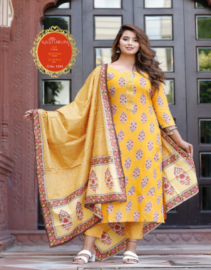 yellow cotton  fabric printed work casual 