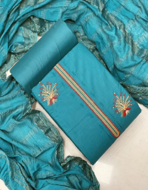 sky blue top - cotton neck work ( 1.90m)| bottom - cotton ( 2.5m) | dupatta - cotton shaded chex dupatta ( 2.10 m)  fabric embroidery work casual 