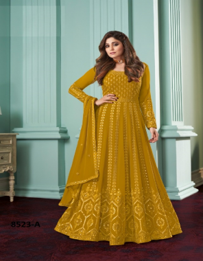 yellow heavy fox georgette with chain stitch work with sequance [ master copy ] fabric sequance work casual 