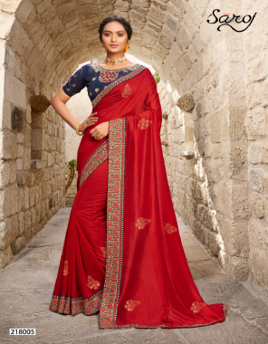 red saree - soft vichitra silk with swaroski work and heavy border | blouse - vichitra silk and heavy swariki and embroidery work fabric swaroski work  work party wear 