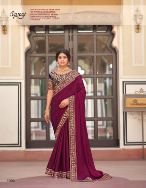 wine saree - soft vichitra silk with beautiful border | blouse - silk with heavy embroidery silk fabric embroidery work casual 