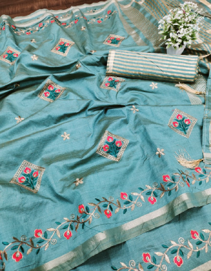 blue dhola silk fabric embroidery work casual 