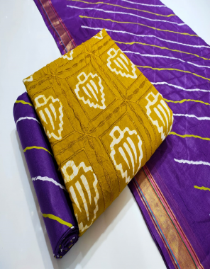 yellow top - pure cotton batik print with embroidery work ( 2.1m) | bottom - pure cotton bandhej print ( 2.1m) | dupatta - cotton print bandhej with gadhwal border ( 2.1 m) fabric batik print work casual 