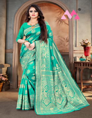 green banarasi silk fabric jacquard + weaving work casual 