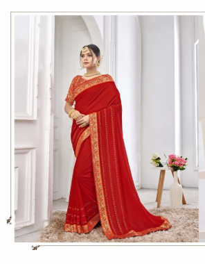 red saree - soft vichitra silk with swarovski work and lace | blouse - satin silk with digital print fabric swarovski work work casual 