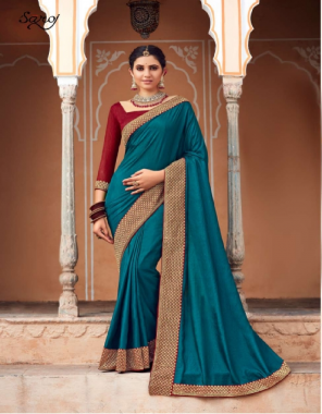 rama blue saree - soft vichitra silk with heavy border | blouse - banglori silk fabric heavy border work festive 