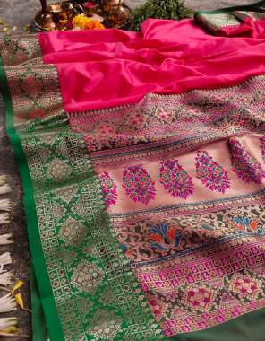 pink banarasi silk fabric jacquard + weaving work party wear 