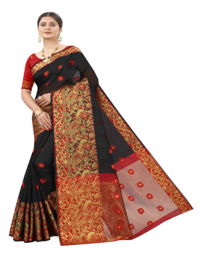 black saree - monika cotton | blouse - monika cotton | length - 6.0 m ( saree length 5.2 m +0.8 m un- stitched blouse ) | size - upto 44 ( free size ) [ master copy] fabric jacquard + weaving work festive 