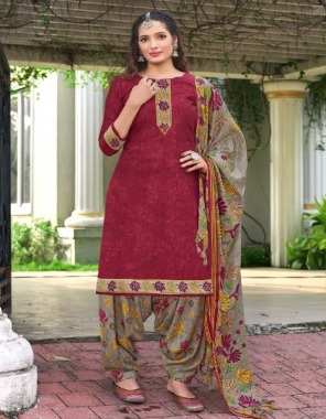 maroon top - pure pashmina print (2.50m approx) | bottom - pure pashmina printed ( 2.70m approx ) | dupatta - pure pashmina shawl printed dupatta with jhalar ( 2.30m approx ) fabric printed work casual 